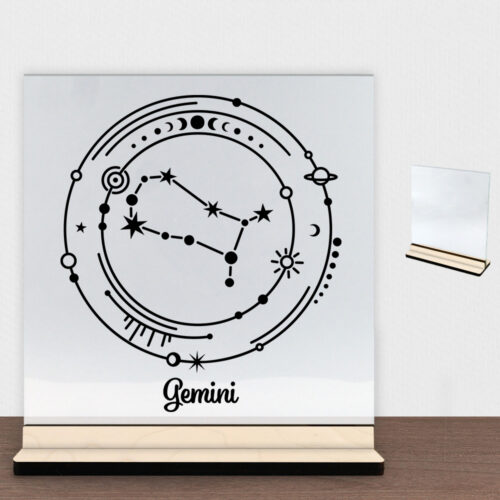 Stjernetegn "My Zodiac" - Gemini (tvillingen) | Glasskilt inkl. fod (poppel krydsfinér)