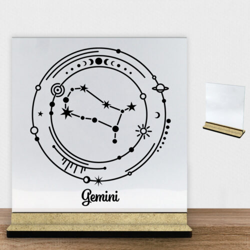 Stjernetegn "My Zodiac" - Gemini (tvillingen) | Glasskilt inkl. fod (træfiber)