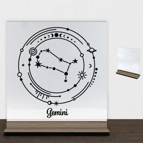 Stjernetegn "My Zodiac" - Gemini (tvillingen) | Glasskilt inkl. fod (træfinér)