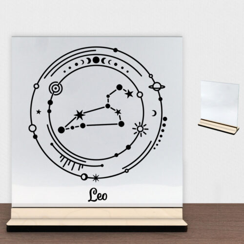 Stjernetegn "My Zodiac" - Leo (løven) | Glasskilt inkl. fod (poppel krydsfinér)