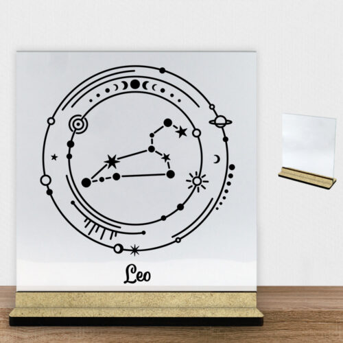 Stjernetegn "My Zodiac" - Leo (løven) | Glasskilt inkl. fod (træfiber)