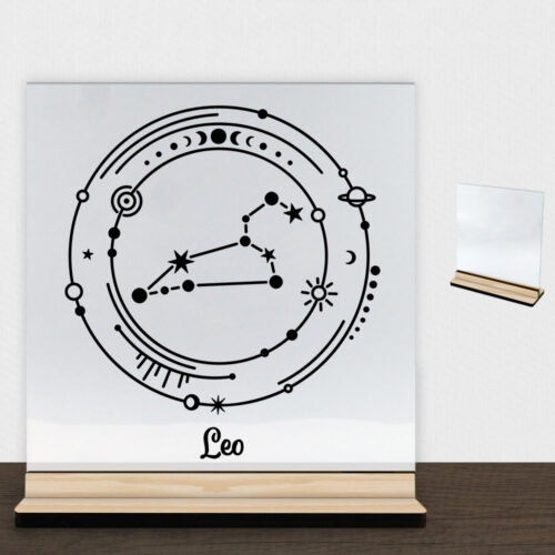 Stjernetegn "My Zodiac" - Leo (løven) | Glasskilt inkl. fod (træfinér)