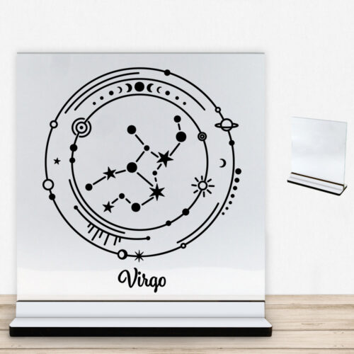 Stjernetegn "My Zodiac" - Virgo (jomfruen) | Glasskilt inkl. fod med farvet overflade