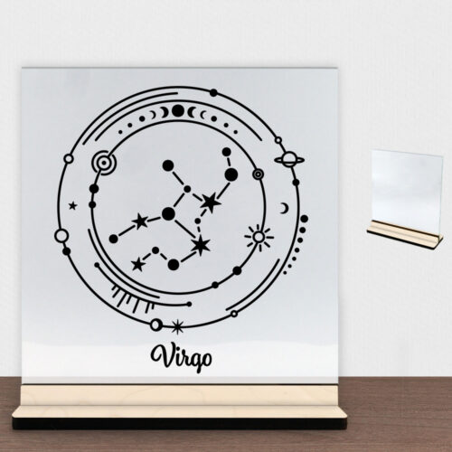 Stjernetegn "My Zodiac" - Virgo (jomfruen) | Glasskilt inkl. fod (poppel krydsfinér)