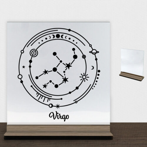 Stjernetegn "My Zodiac" - Virgo (jomfruen) | Glasskilt inkl. fod (træfinér)