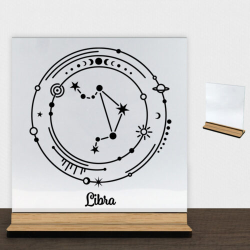 Stjernetegn "My Zodiac" - Libra (vægten) | Glasskilt inkl. fod (træfinér)