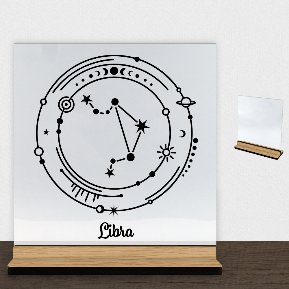 Stjernetegn "My Zodiac" - Libra (vægten) | Glasskilt inkl. fod (træfinér)