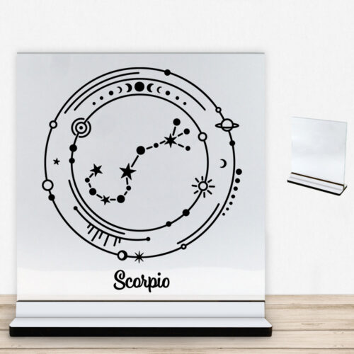 Stjernetegn "My Zodiac" - Scorpio (skorpionen) | Glasskilt inkl. fod med farvet overflade