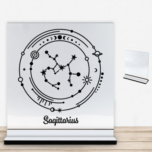 Stjernetegn "My Zodiac" - Sagittarius (skytten) | Glasskilt inkl. fod med farvet overflade