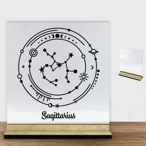 Stjernetegn "My Zodiac" - Sagittarius (skytten) | Glasskilt inkl. fod (træfiber)