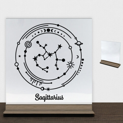 Stjernetegn "My Zodiac" - Sagittarius (skytten) | Glasskilt inkl. fod (træfinér)