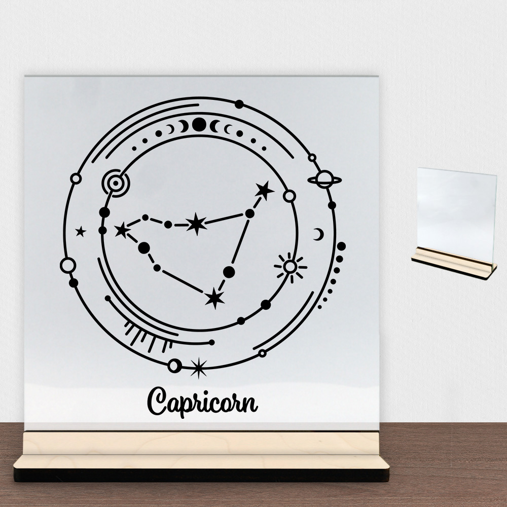 Stjernetegn "My Zodiac" - Capricorn (stenbukken) | Glasskilt inkl. fod (poppel krydsfinér)