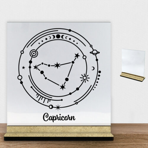 Stjernetegn "My Zodiac" - Capricorn (stenbukken) | Glasskilt inkl. fod (træfiber)