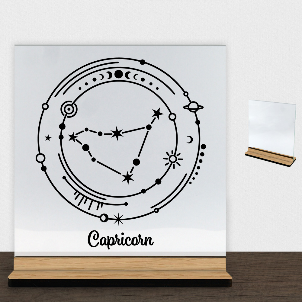 Stjernetegn "My Zodiac" - Capricorn (stenbukken) | Glasskilt inkl. fod (træfinér)