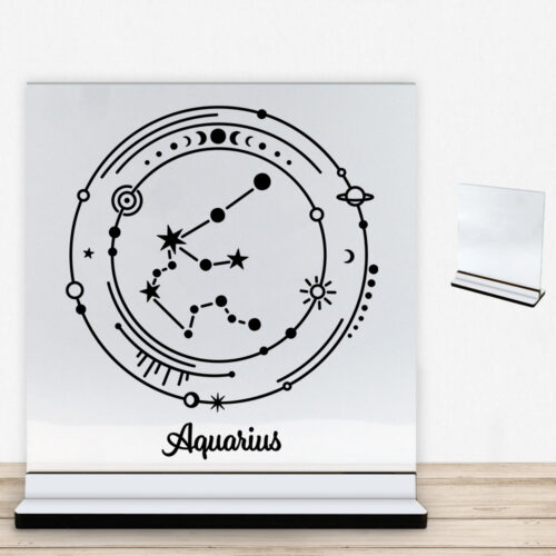 Stjernetegn "My Zodiac" - Aquarius (vandmanden) | Glasskilt inkl. fod med farvet overflade