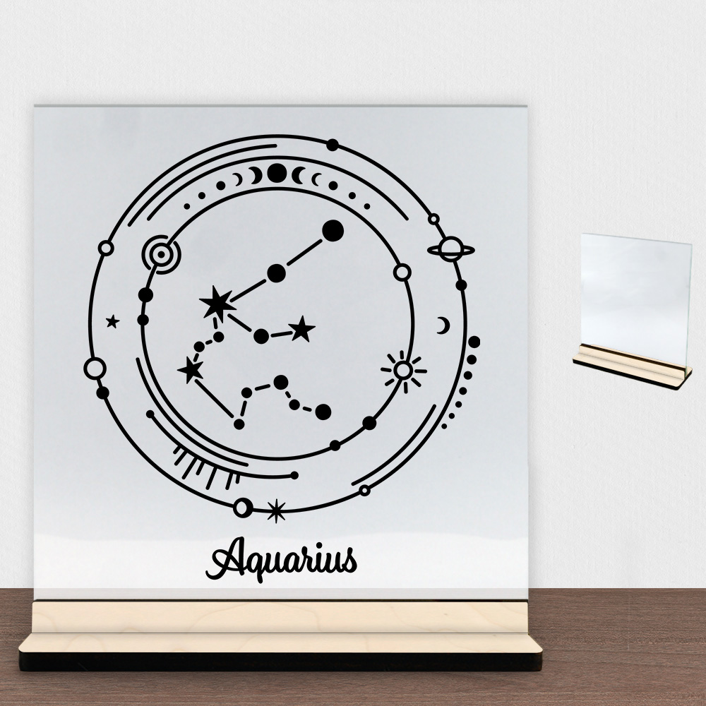 Stjernetegn "My Zodiac" - Aquarius (vandmanden) | Glasskilt inkl. fod (poppel krydsfinér)
