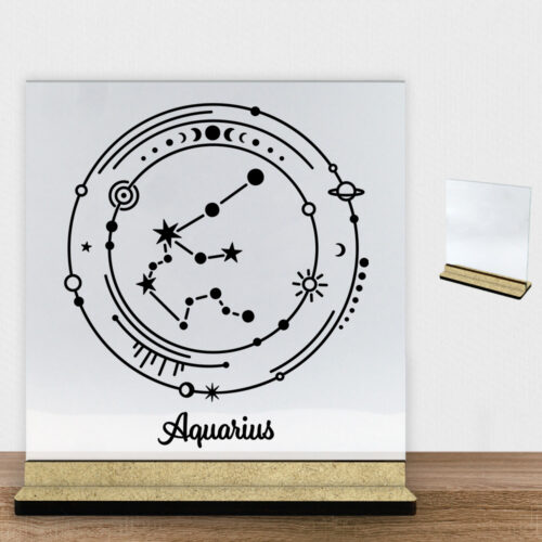 Stjernetegn "My Zodiac" - Aquarius (vandmanden) | Glasskilt inkl. fod (træfiber)