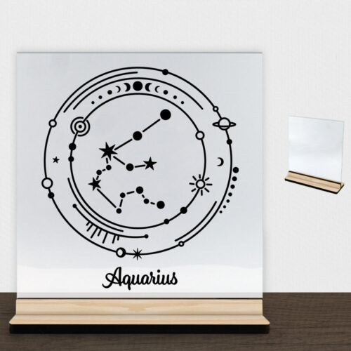 Stjernetegn "My Zodiac" - Aquarius (vandmanden) | Glasskilt inkl. fod (træfinér)
