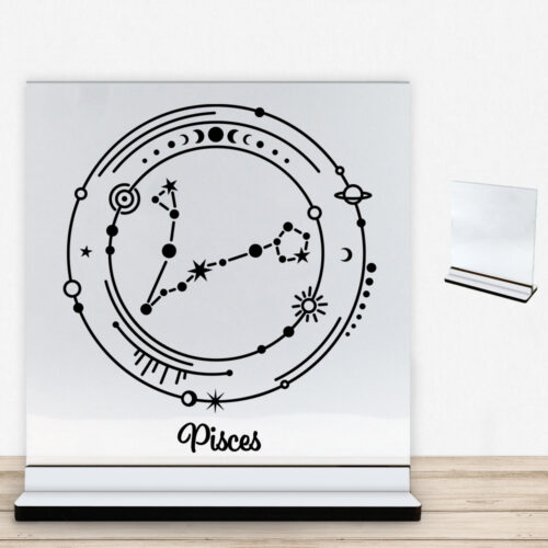 Stjernetegn "My Zodiac" - Pisces (fisken) | Glasskilt inkl. fod med farvet overflade