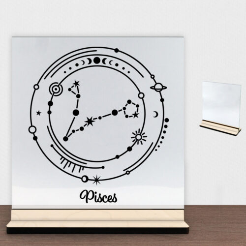 Stjernetegn "My Zodiac" - Pisces (fisken) | Glasskilt inkl. fod (poppel krydsfinér)