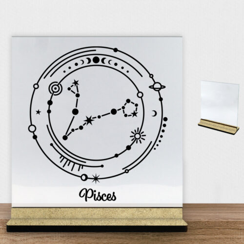 Stjernetegn "My Zodiac" - Pisces (fisken) | Glasskilt inkl. fod (træfiber)