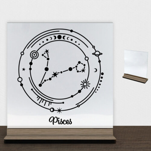 Stjernetegn "My Zodiac" - Pisces (fisken) | Glasskilt inkl. fod (træfinér)