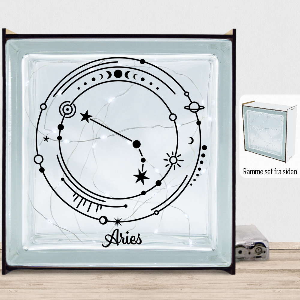 Stjernetegn "My Zodiac" - Aries (vædderen) | Lyssten med ramme (farvet overflade)