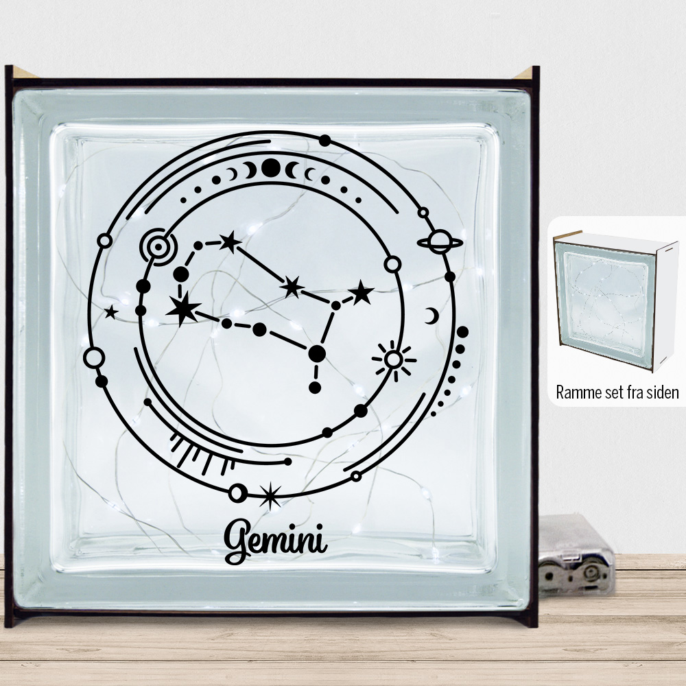 Stjernetegn "My Zodiac" - Gemini (tvillingen) | Lyssten med ramme (farvet overflade)