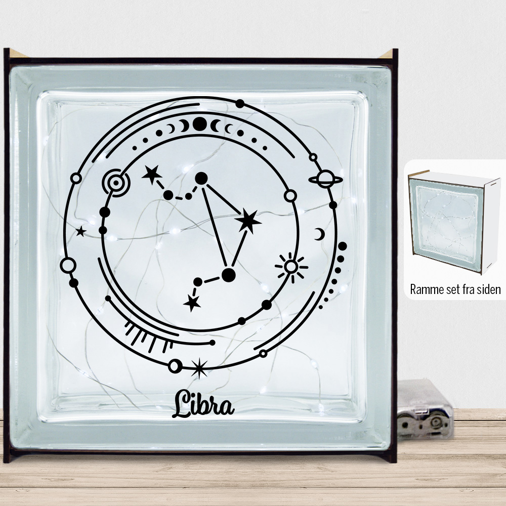 Stjernetegn "My Zodiac" - Libra (vægten) | Lyssten med ramme (farvet overflade)