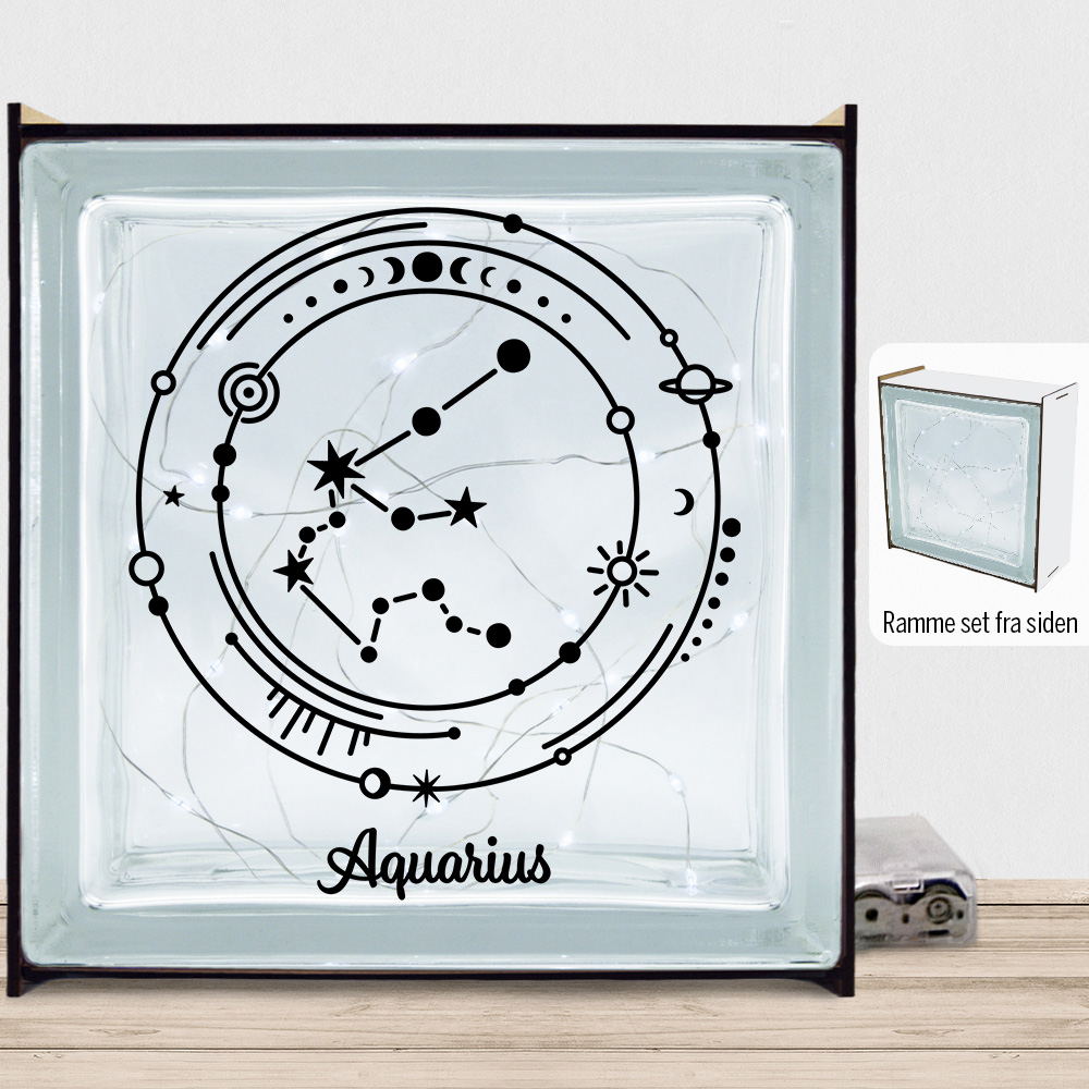 Stjernetegn "My Zodiac" - Aquarius (vandmanden) | Lyssten med ramme (farvet overflade)