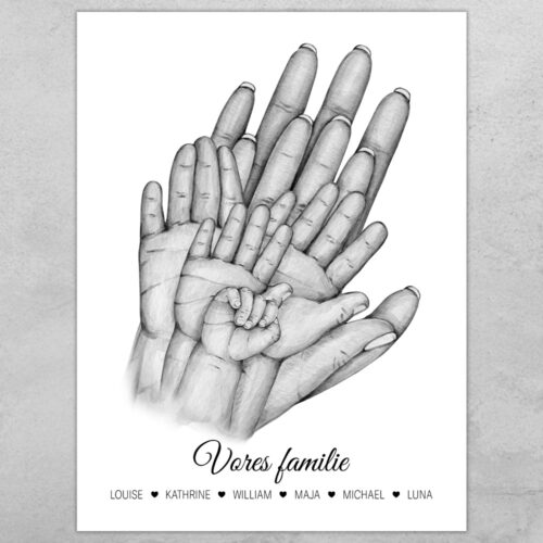 Sketch my family - Vores familie mor & mor + 4 børn | Plakat