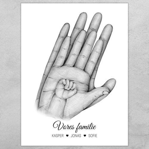Sketch my family - Vores familie far & far + 1 barn | Plakat