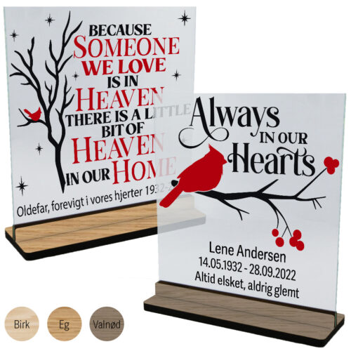 Mindetavle | Glasskilte inkl. fod (træfinér)