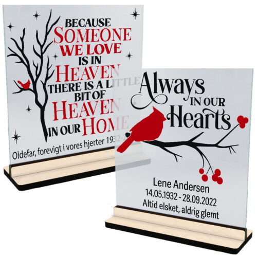 Mindetavle | Glasskilte inkl. fod (poppel krydsfinér)