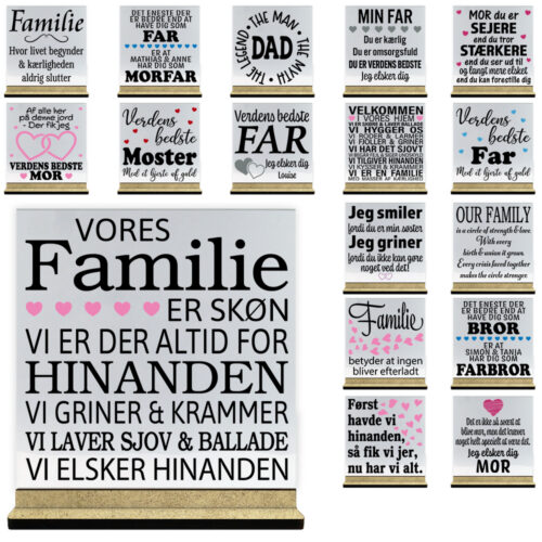 Alle | Glasskilte med fod i træfiber