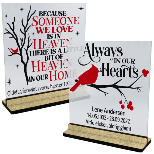 Mindetavle | Glasskilte inkl. fod (træfiber)