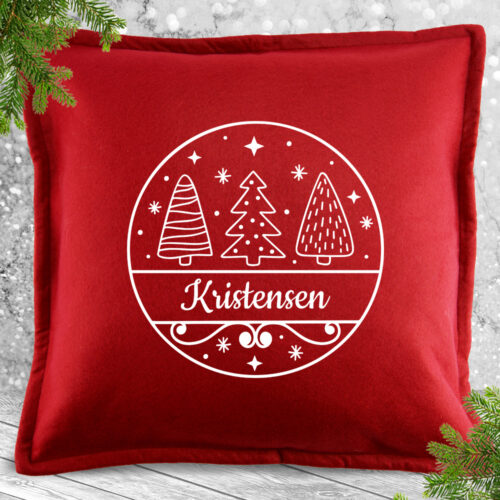 Limited edition rød julepude - Tre søde juletræer | Pyntepude i filt