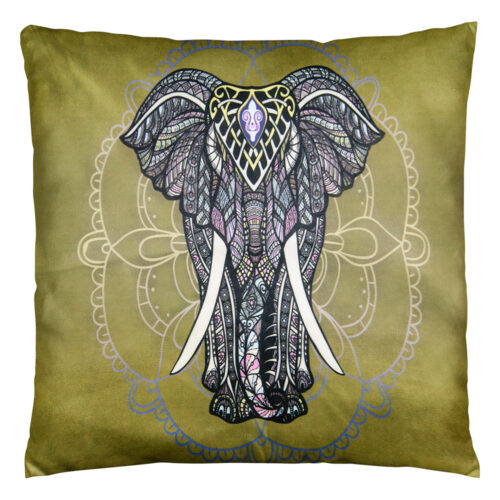 Doodle Art Elephant olive | Pyntepudebetræk med print