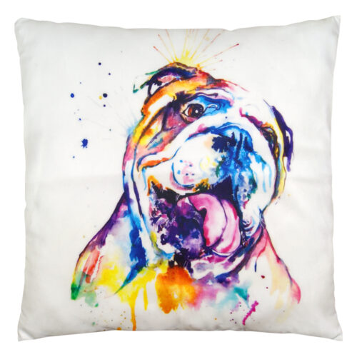 Rainbow watercolor bulldog | Pyntepude med print