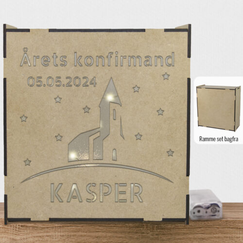 Årets konfirmand m. navn & dato | Lyskasse (træfiber) - Image 2