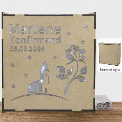 Konfirmand m. navn & dato | Lyskasse (træfiber)