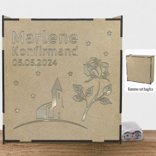 Alternative view of Konfirmand m. navn & dato | Lyskasse (træfiber)