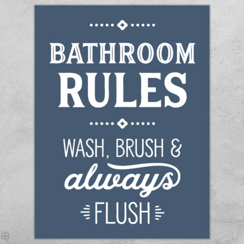 Bathroom rules wash, brush & always flush... full color  | Plakat