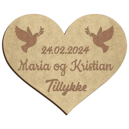 Bryllupshjerte design #3 | Æresport skilt (træfiber) - Image 2