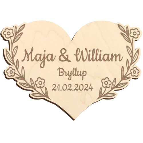Alternative view of Hjerte med blomsterkant | Æresport skilt (poppel træfinér)