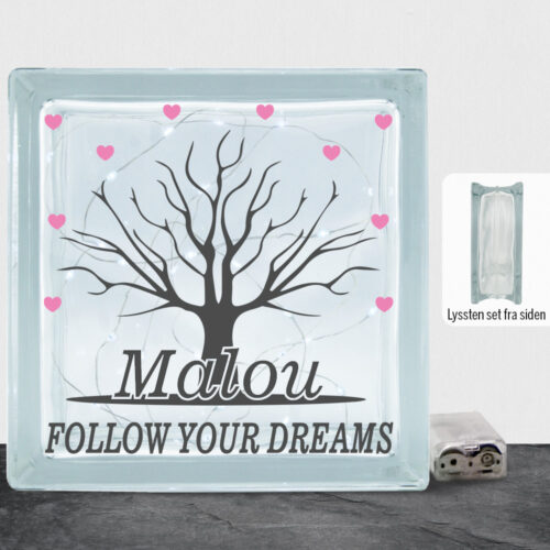 Follow Your Dreams træ m. hjerter | Lyssten