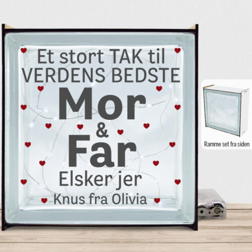 Et stort tak til verdens bedste mor & far | Lyssten med ramme (farvet overflade)