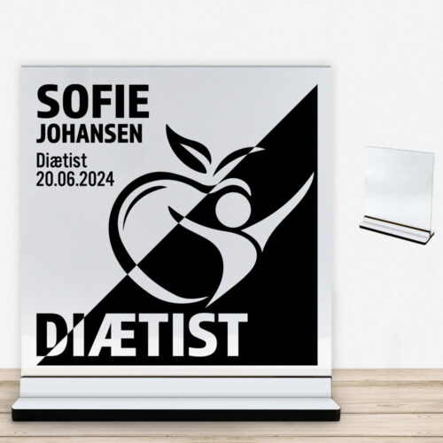 Diætist design 1 | Glasskilt inkl. fod med farvet overflade