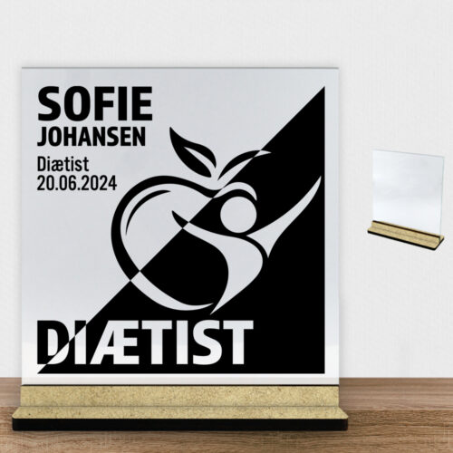 Diætist design 1 | Glasskilt inkl. fod (træfiber)