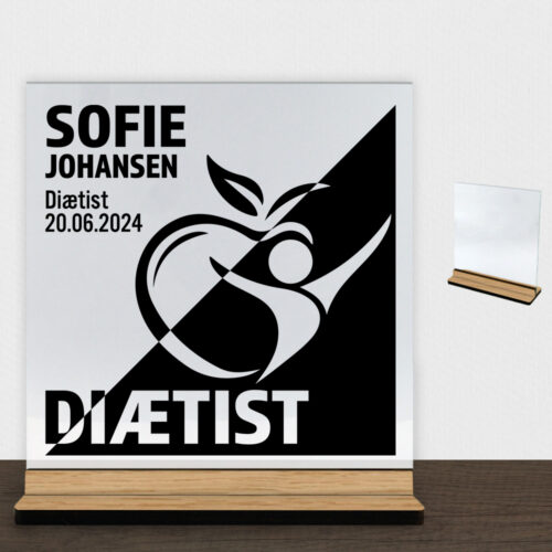 Diætist design 1 | Glasskilt inkl. fod (træfinér)